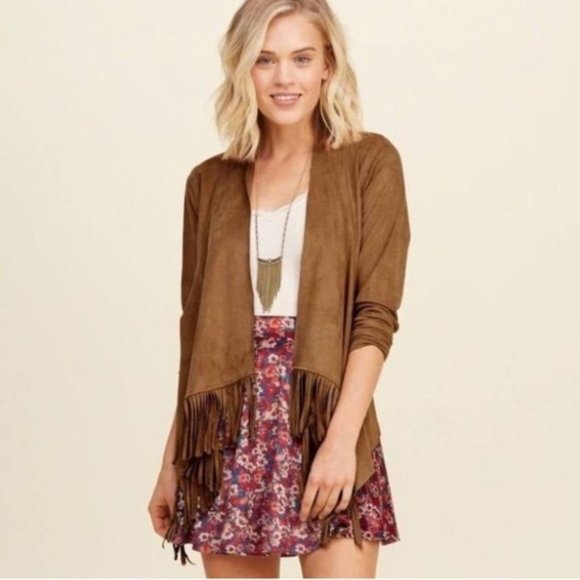 Hollister Jackets & Blazers - Hollister Faux Suede Fringe 90’s Jacket Open Front